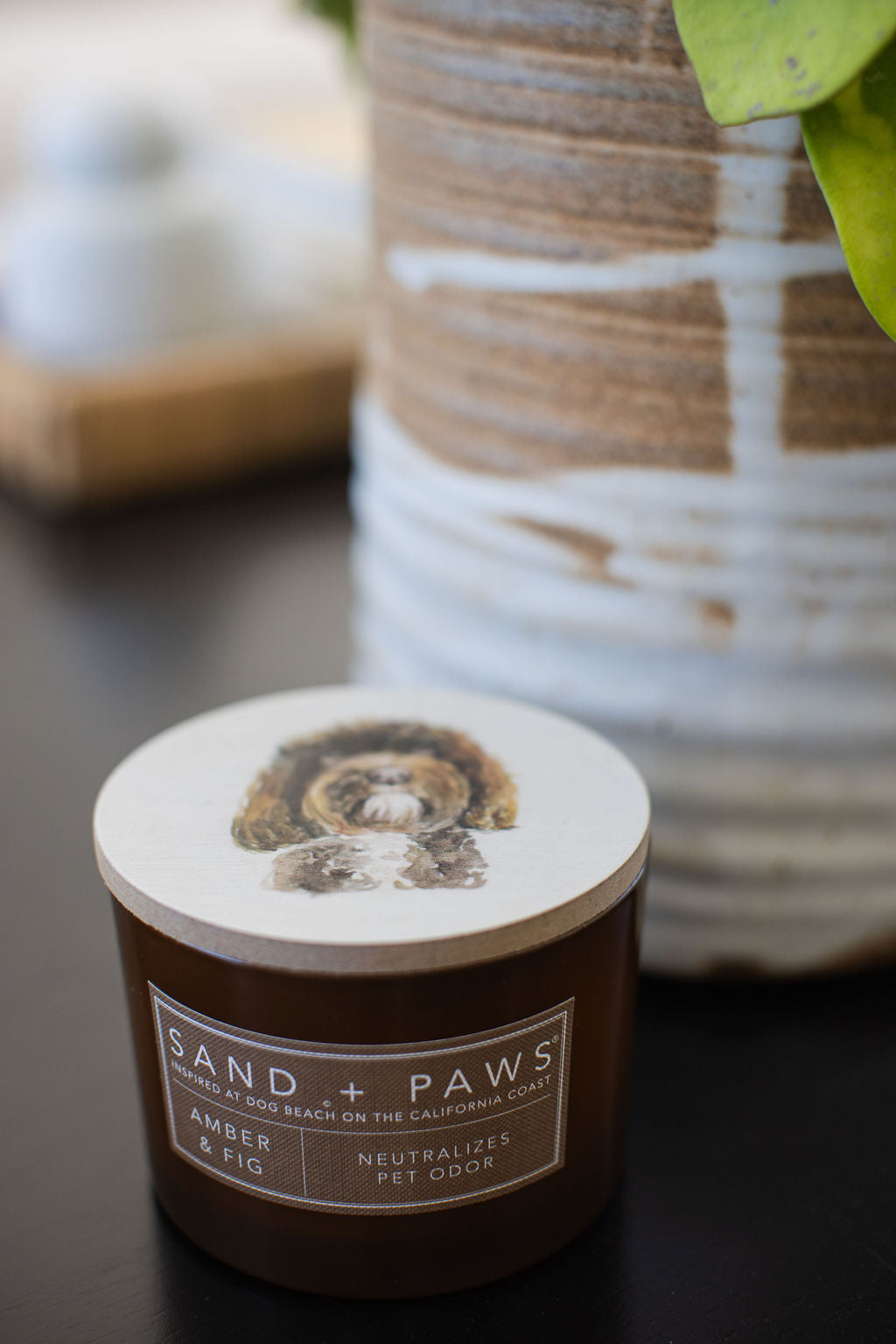 Sand + Paws Amber & Fig 12 oz scented candle Premium